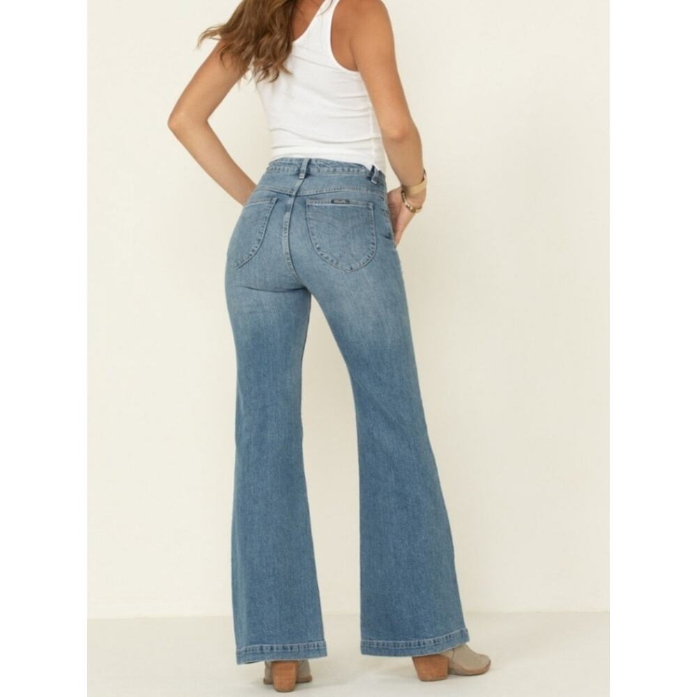 Rollas Women’s East Coast Flare High Rise Y2K Flared Stretch Blue Jeans Size 29 - Picture 6 of 12